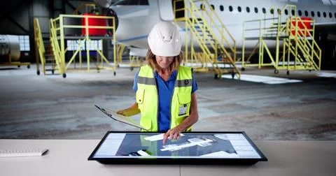 Skilled Engineer Developing 3D CAD Models For Aircraft Manufacturing Company. 스톡 사진