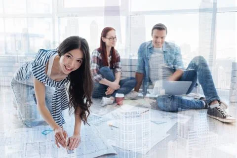 Skilled engineer working on new sketch Foto stock