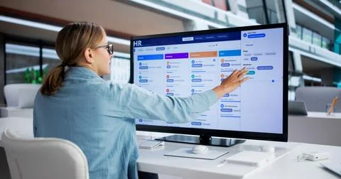 Skilled Female Manager Arranges Interviews For Software Company Staff Members Stock Photos