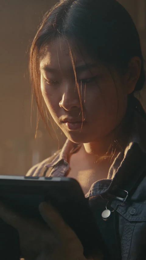 Skilled Female Uses Digital Tablet Communicate With Car ECU, Resetting Service Stock Footage 330263825