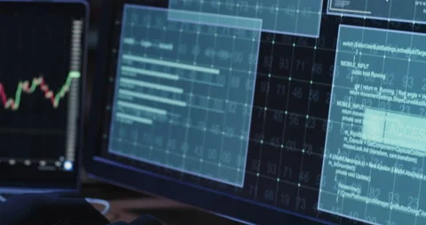 Skilled hacker with powerful equipment provides cyber attack Stock Footage 187625511