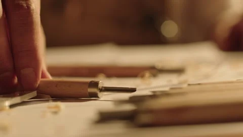 Skilled Hands Using Woodworking Tools on Workbench Видео 337415403