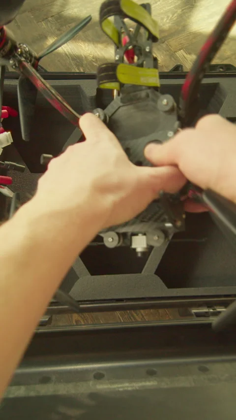 A skilled individual adjusts a drones components for optimal performance Stock Footage 319602752