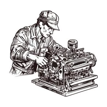 Skilled maintenance engineer working on machinery Stock Illustration
