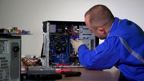 Skilled man remove ram memory from computer motherboard. Stock Footage 101488161