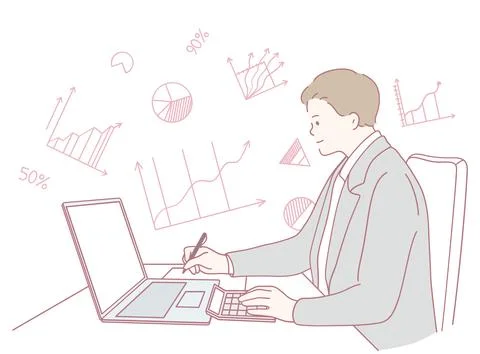 A skilled professional performs data analysis and visualization by using a 스톡 일러스트