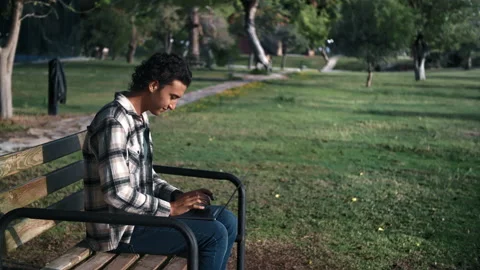 Skilled programmer Arabic man business freelancer working laptop sitting on Stock-Footage 222011787