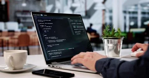 Skilled Programmer Building Digital Worlds On Laptop With Agile Style Stock Photos