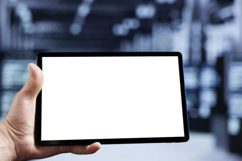 Skilled programmer using mock up tablet Stock Photos