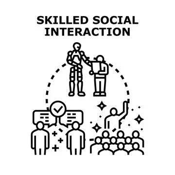 Skilled social interaction between human and artificial intelligence Stock Illustration