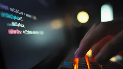 A skilled software developers hands swiftly type complex artificial intellig Stock Footage 331456950