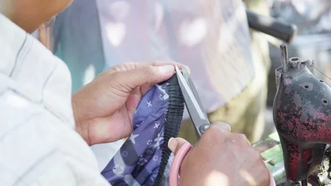 Skilled Tailor Hands Working on Traditional Sewing Stock Footage 345618912
