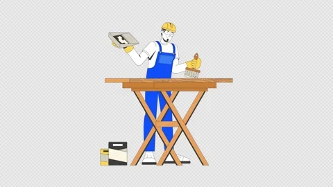 Skilled trade worker applying coating to wooden surface cartoon animation Stock Footage 332271607