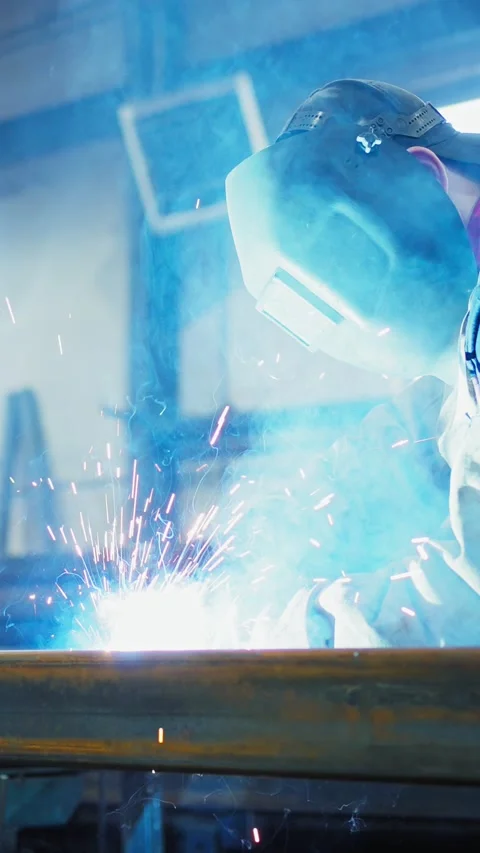 Skilled welder demonstrates metalworking techniques in workshop Stock Footage 300346846