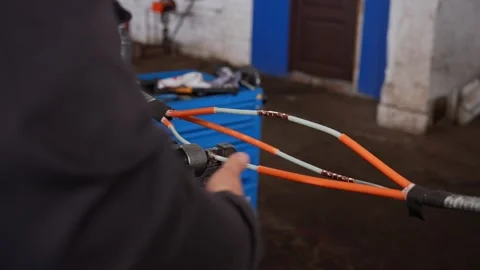 Skilled Workers Perform Field Crimping Of Highvoltage Cables With Precise Tools Stock Footage 323794326