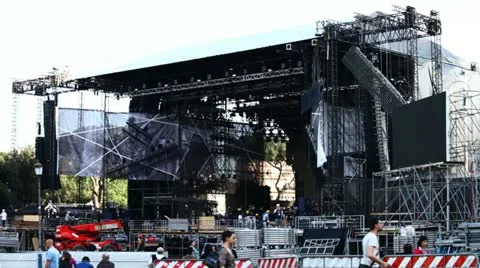 Skilled workers on stage concert Stock Footage 11020148