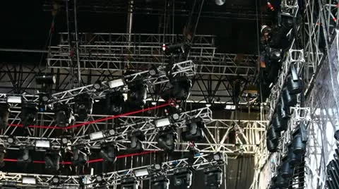 Skilled workers on stage concert Stock Footage 11021968