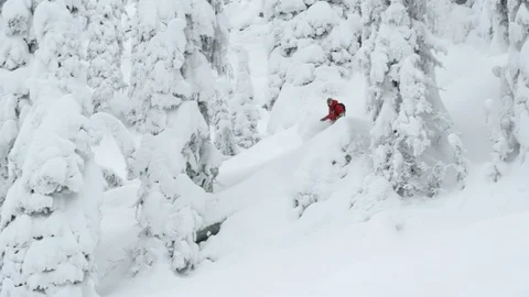 Skillful boarder sliding through deep powder snow Video stock 116783271