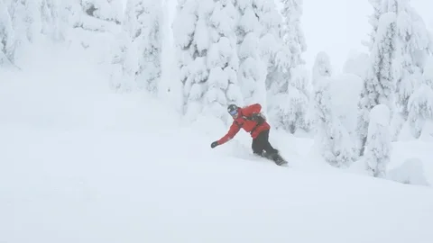 Skillful boarder sliding through deep powder snow Stock Footage 116783295