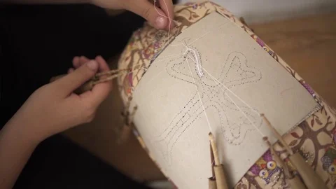 Skillful master of laceing Stock Footage