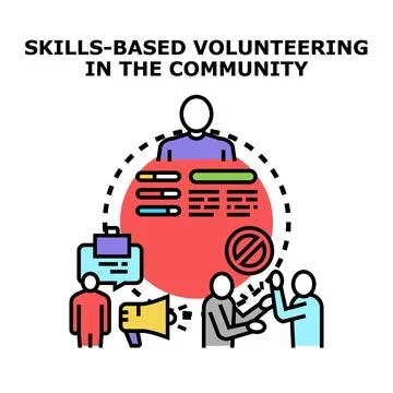Skills based volunteering contributing to community support and engagement Stock Illustration