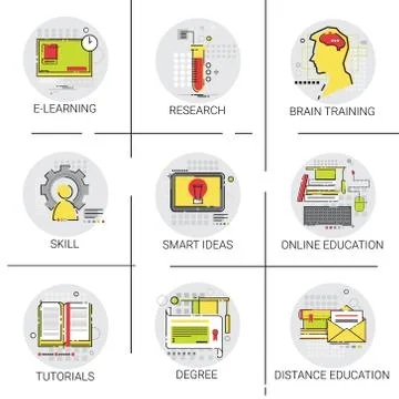 SKills Brain Training Online Learning Distance Education Set Icon Stockillustratie