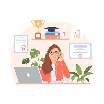 Skills development concept. Flat business woman. Stock Illustration