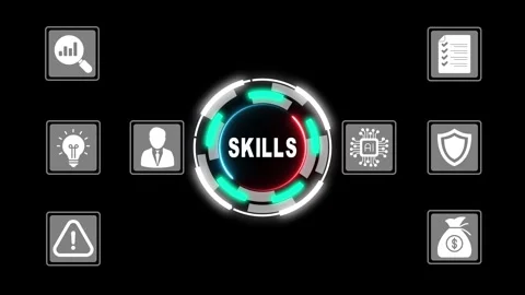 Skills development concept with glowing on black background training educat.. 動画素材 331566565