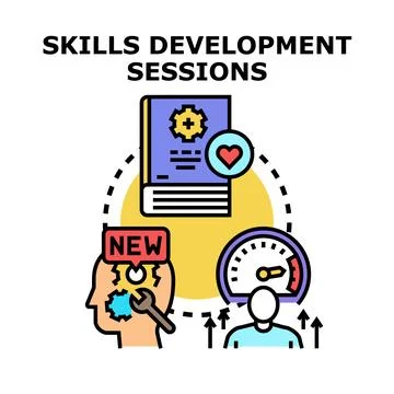 Skills development sessions improving personal growth and education Stock Illustration