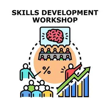 Skills development workshop concept for training and progress Stock Illustration