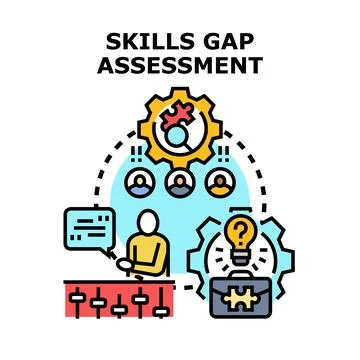 Skills gap assessment evaluating employees performance analyzing developmen.. Stock Illustration