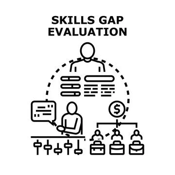 Skills gap evaluation analyzing business improvement talent management Stock Illustration