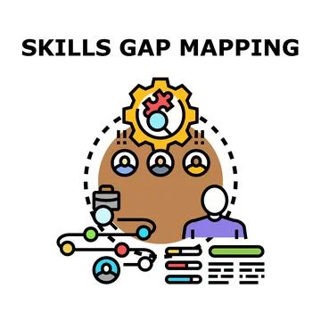Skills gap mapping identifying employee development opportunities Stock Illustration