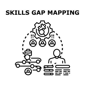 Skills gap mapping identifying employee development opportunities Stock Illustration