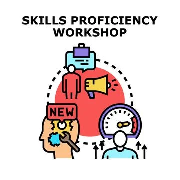 Skills proficiency workshop developing new business competence Illustrazione stock