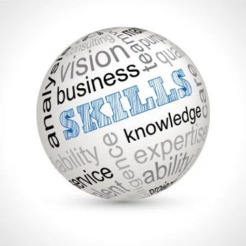 Skills theme sphere with keywords Stock Illustration