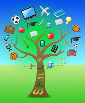Skills Tree Shows Competent Abilities 3d Rendering Иллюстрация