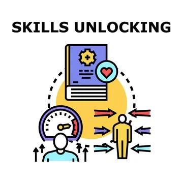 Skills unlocking process developing personal growth illustration Stock Illustration