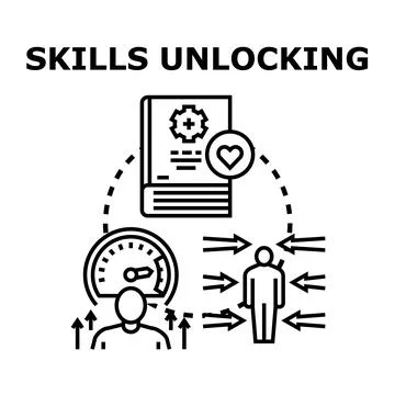 Skills unlocking process developing personal growth illustration Stock Illustration