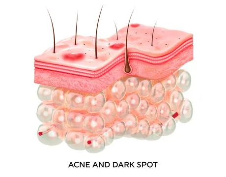 Skin with acne. 3d illustration of the structure of the skin layers Stock Illustration