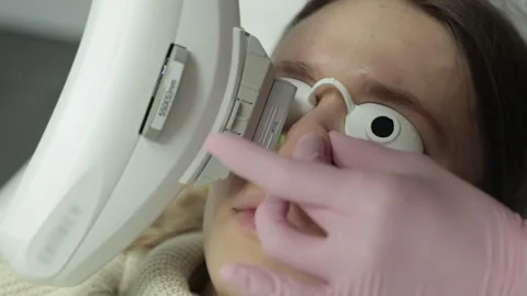 Skin Analysis Device Scanning Woman's Face Closeup Stock Footage 345648717