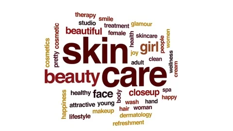 Skin care animated word cloud, text design animation. Stock Footage
