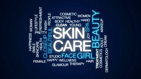 Skin care animated word cloud, text design animation. Stock Footage