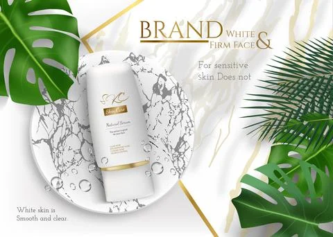 Skin care product Ads for advertisement with tropical leaves. Stock Illustration