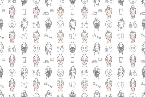 Skin care routine pattern seamless fase roller Stock Illustration