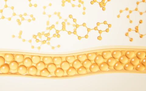 Skin cell background with cosmetics molecules, 3d rendering. Stock Illustration