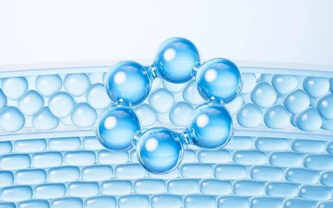 Skin cell background with cosmetics molecules, 3d rendering. Stock Illustration