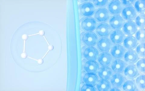 Skin cells absorb the molecule, 3d rendering. Illustrazione stock