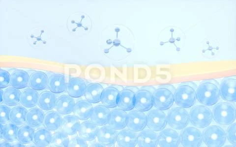 Skin cells absorb the molecule, 3d rendering. Ilustração Stock