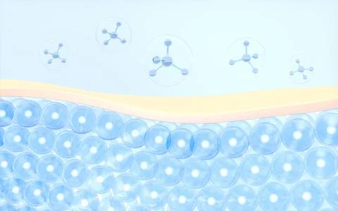 Skin cells absorb the molecule, 3d rendering. Illustrazione stock